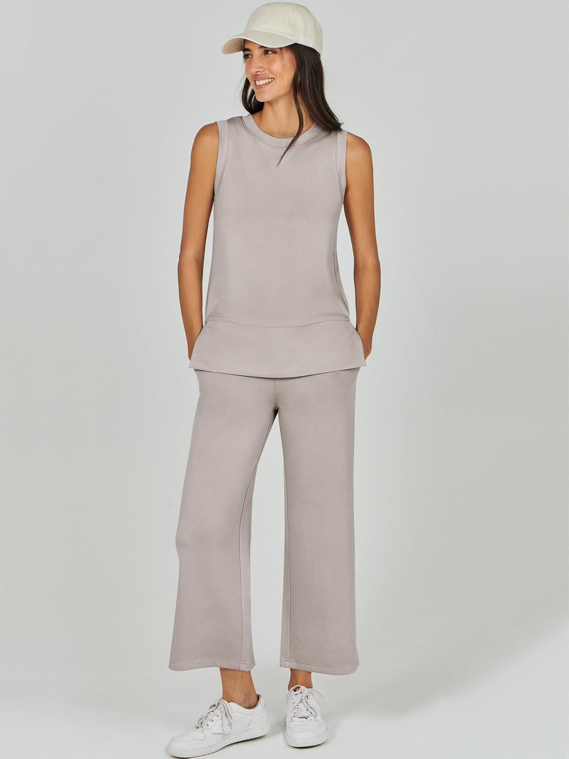 Women's 2 Piece Sets Summer Outfits Sleeveless Wide Leg Tracksuits Casual Sweat Sets Lounge Sweatsuits