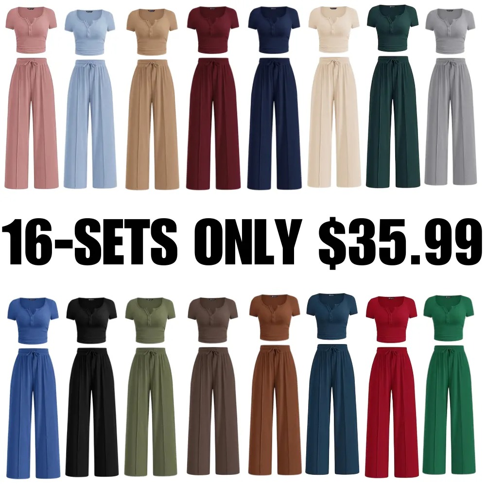 ⚡FINAL SALE⚡- Women's 2-Piece Outfits Summer Short Sleeve Crop Slim Fit Tops & Wide Leg Pants