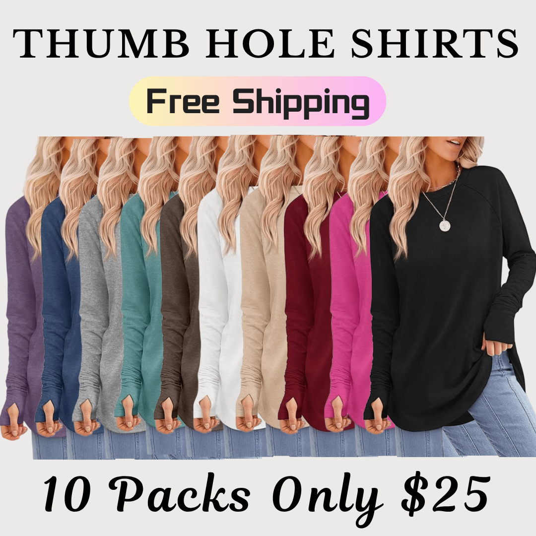 【Free Shipping】Women's Long Sleeve Tunic Top with Thumb Holes & Curved Hem