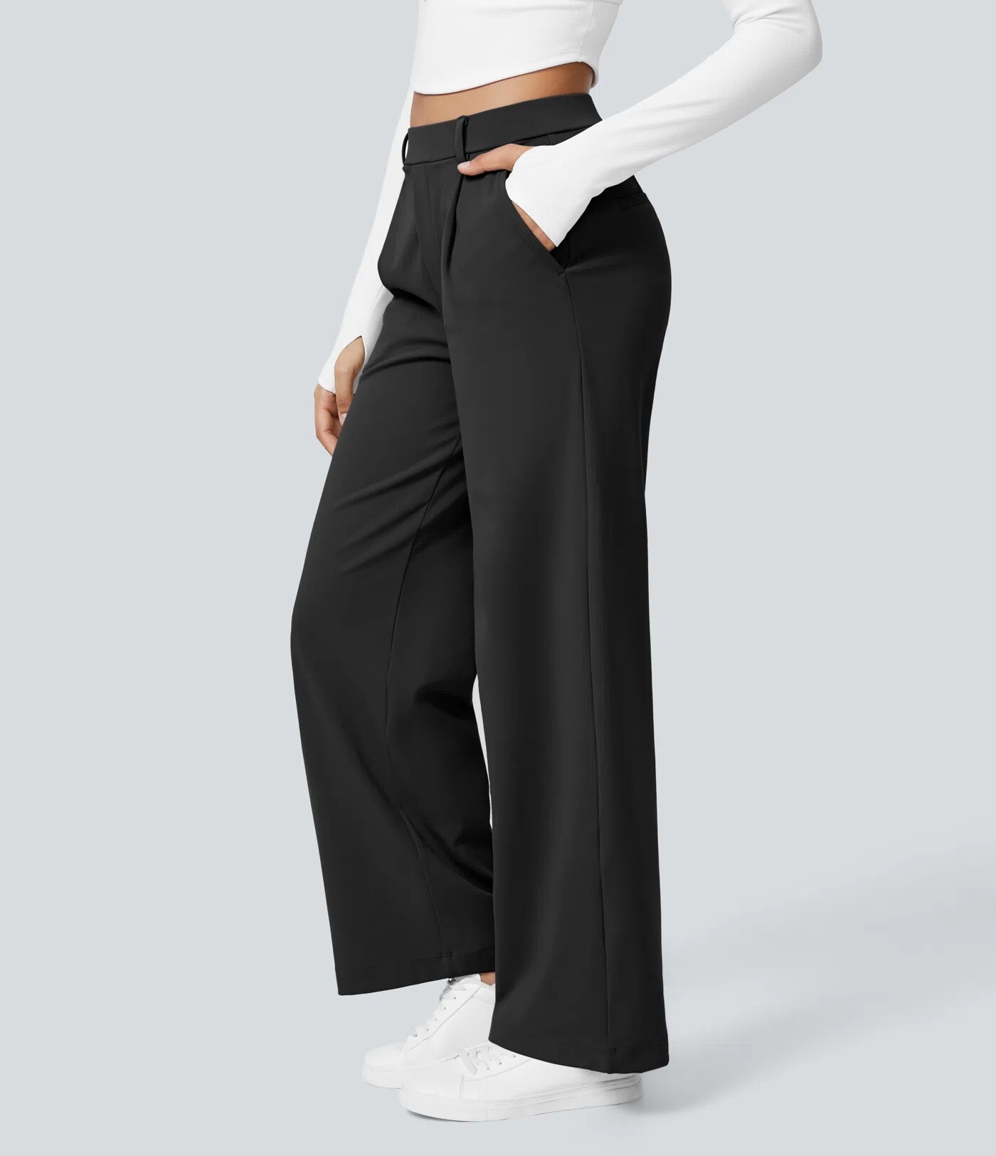 ⏰Big Spring Sale!High Waisted Side Pocket Straight Leg Work Pants