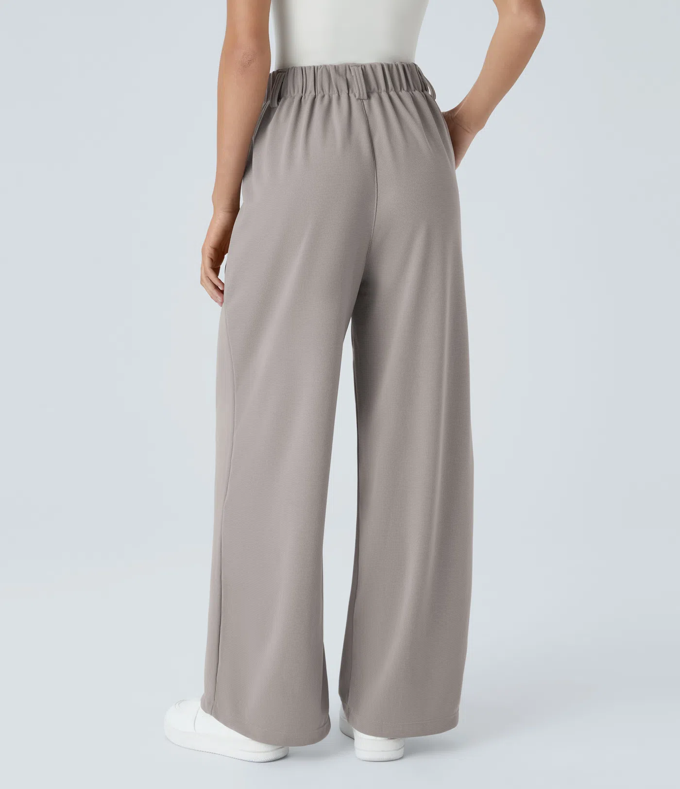 High Waisted Side Pocket Wide Leg Waffle Work Pants