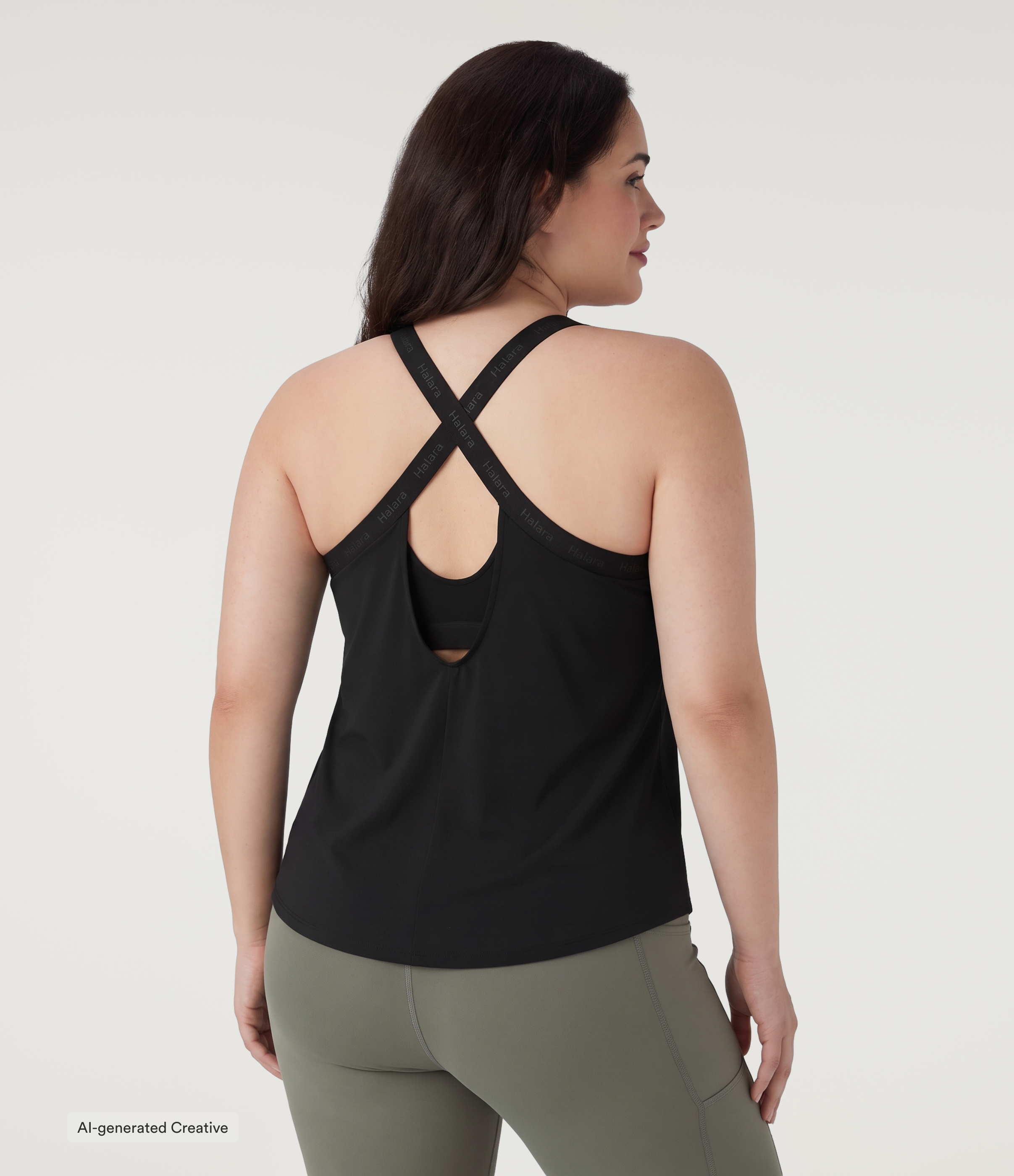 Plus Size U Neck Built-in Bra Curved Hem InstantCool Yoga Tank Top-UPF50+