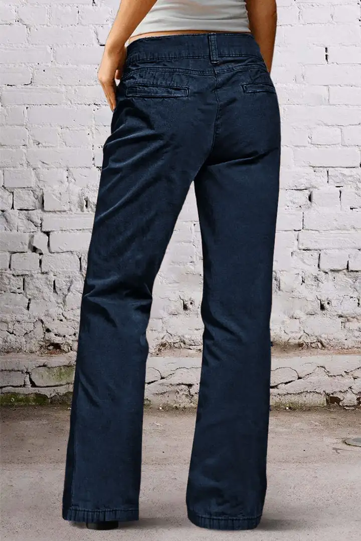 💝Last day promotion -Solid Seam Front Mid Rise Straight Leg Pants