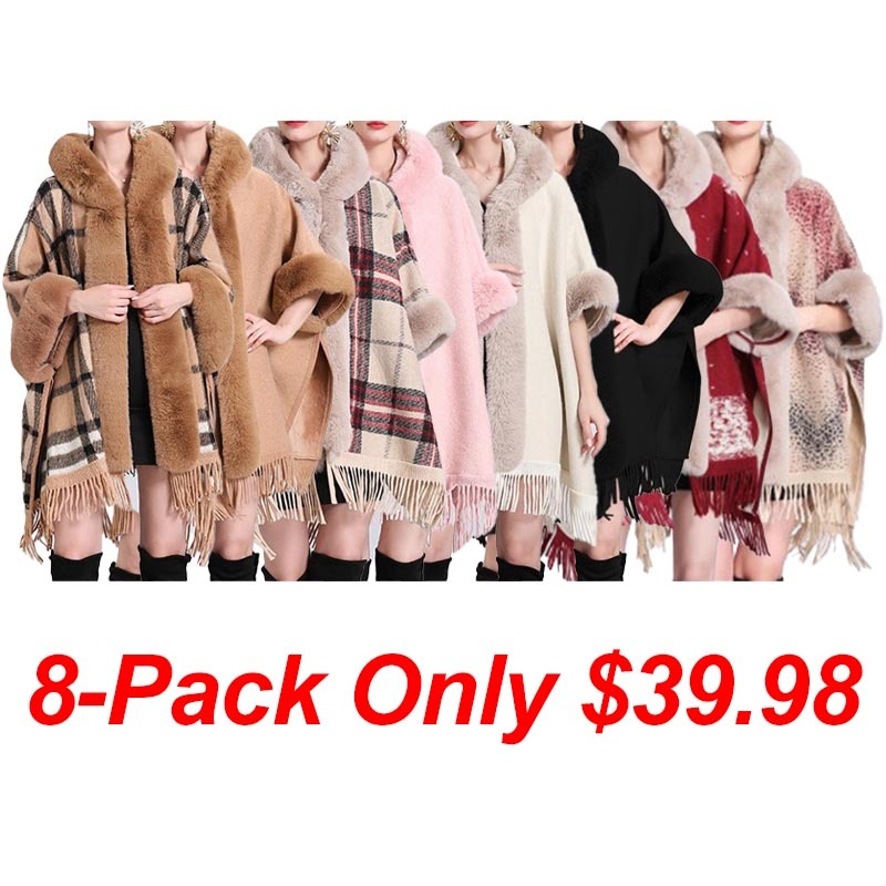 Women's Poncho With a Hoodie and Fringes