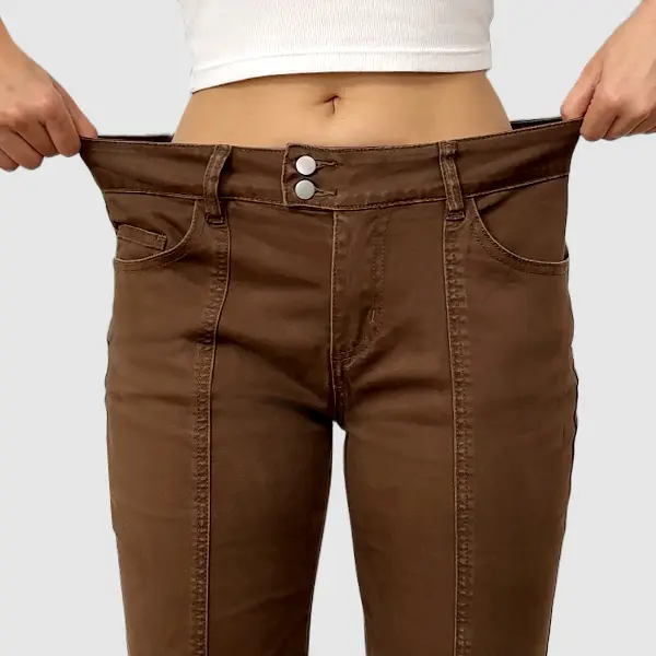 💝Last day promotion -Solid Seam Front Mid Rise Straight Leg Pants
