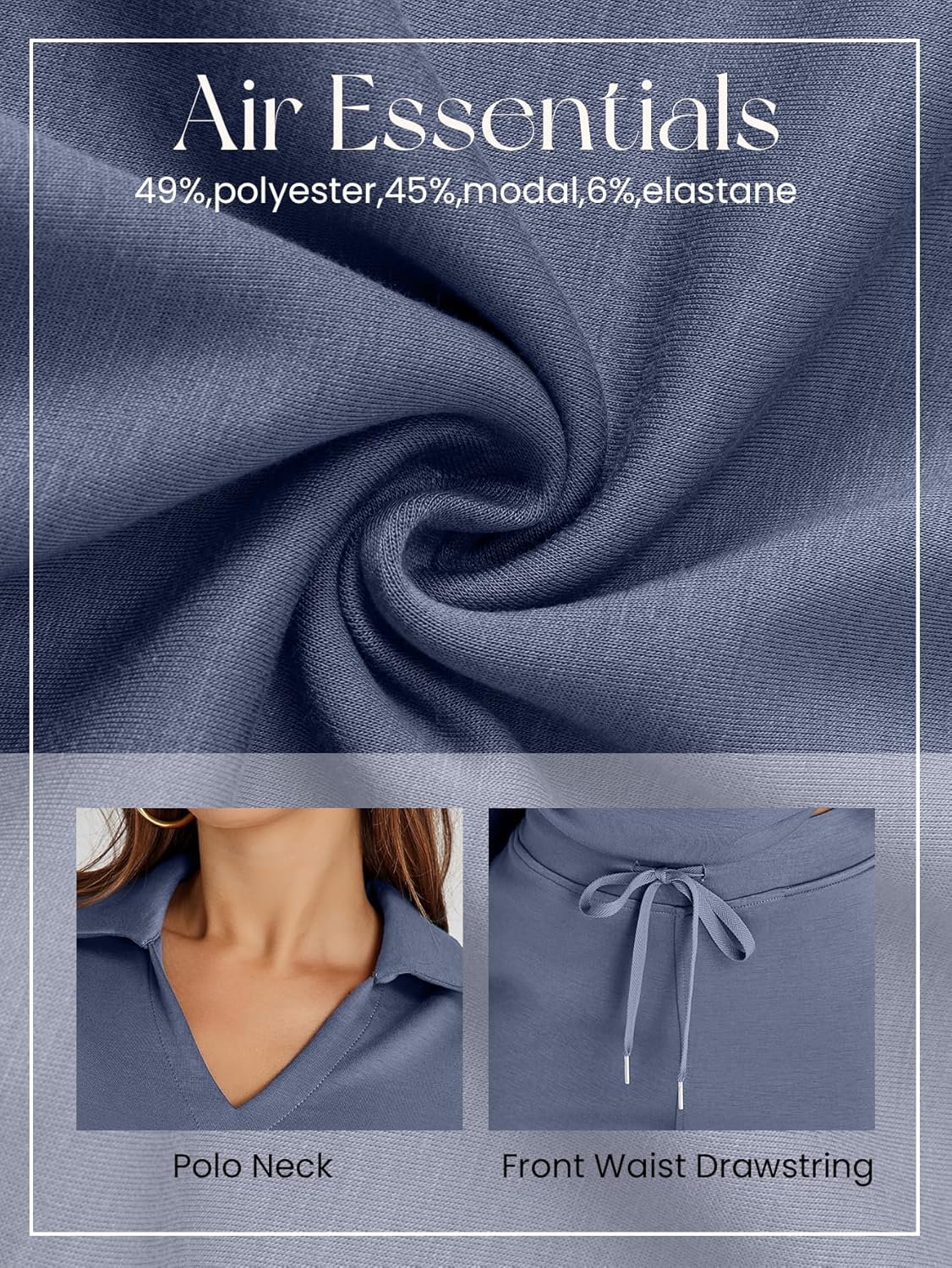 Women's 2 Piece Sets Outfits Casual Long Sleeve Sweatsuits Polo Top and Wide Leg Pants Matching Sets