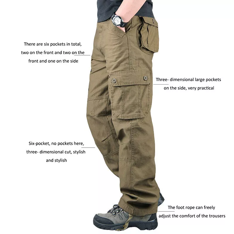 Men's Cargo Pants 100% Cotton Work Trousers Tactical Combat Outdoor Hiking Pant