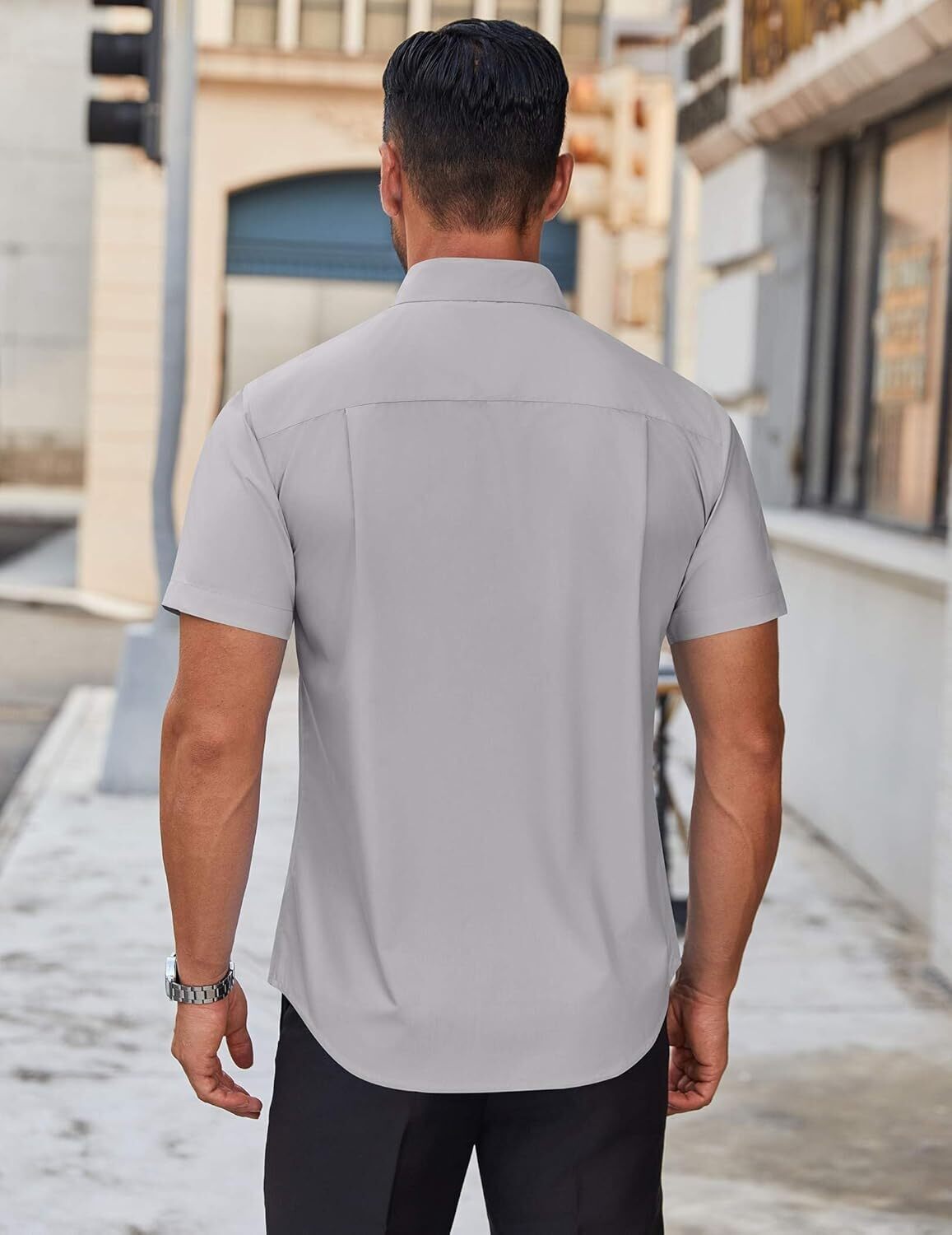 Mens Short Sleeve Dress Shirts Wrinkle Free Casual Button Down Shirts Summer Untucked Dress Shirt