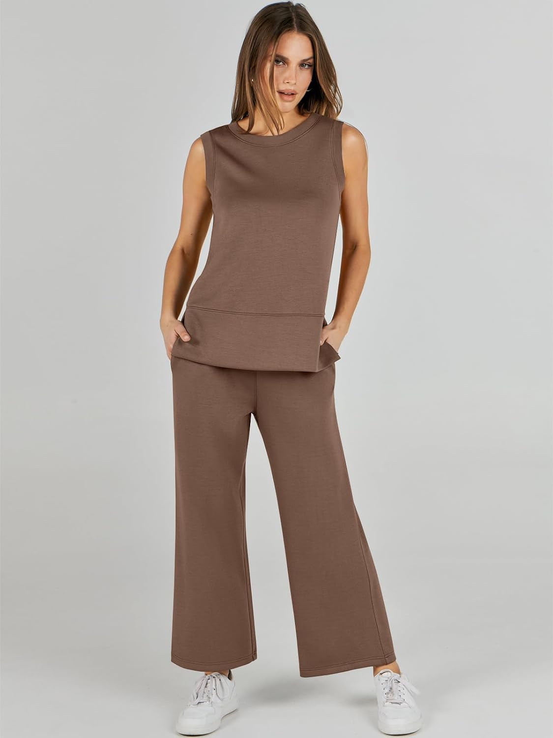 Women's 2 Piece Sets Summer Outfits Sleeveless Wide Leg Tracksuits Casual Sweat Sets Lounge Sweatsuits