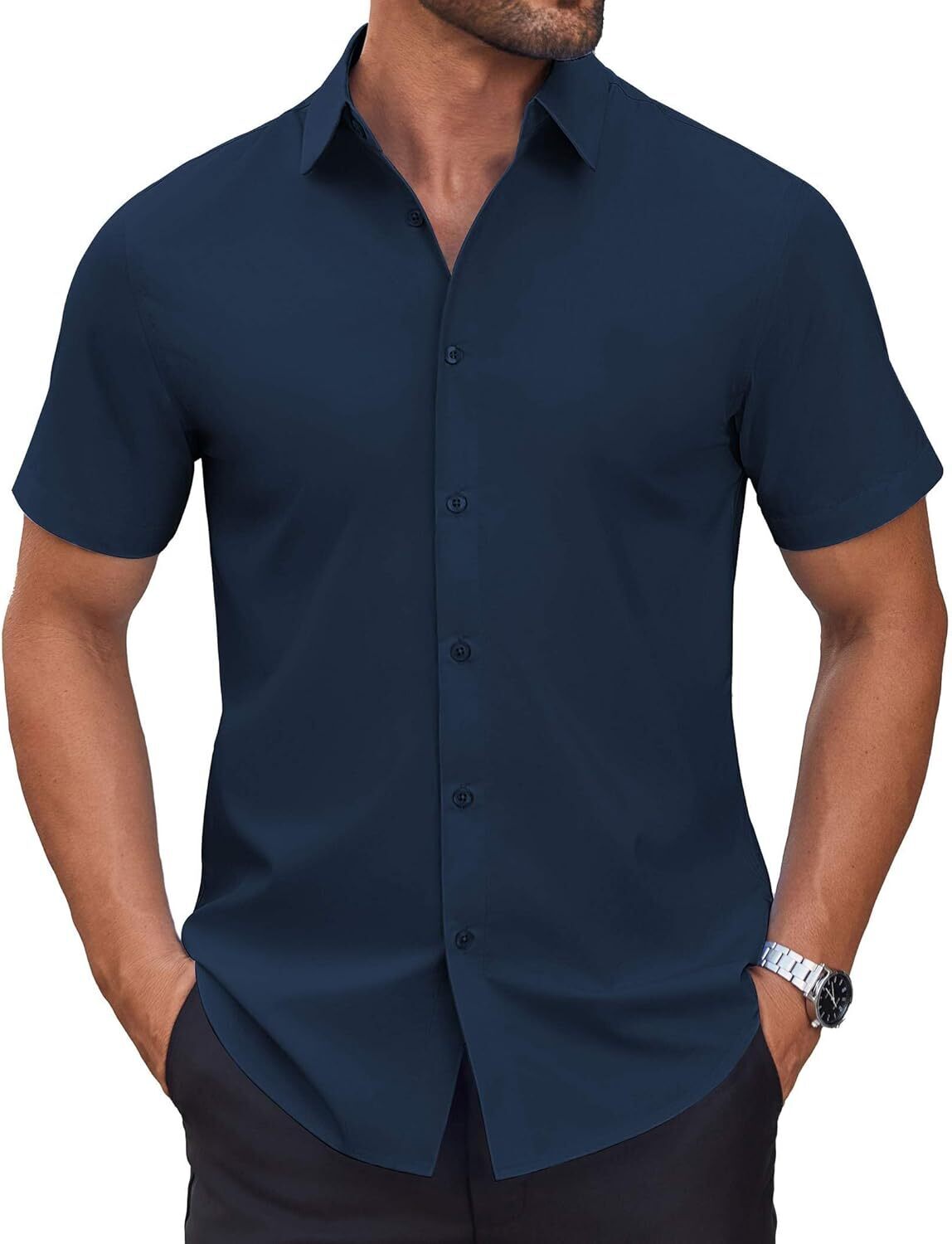 Mens Short Sleeve Dress Shirts Wrinkle Free Casual Button Down Shirts Summer Untucked Dress Shirt