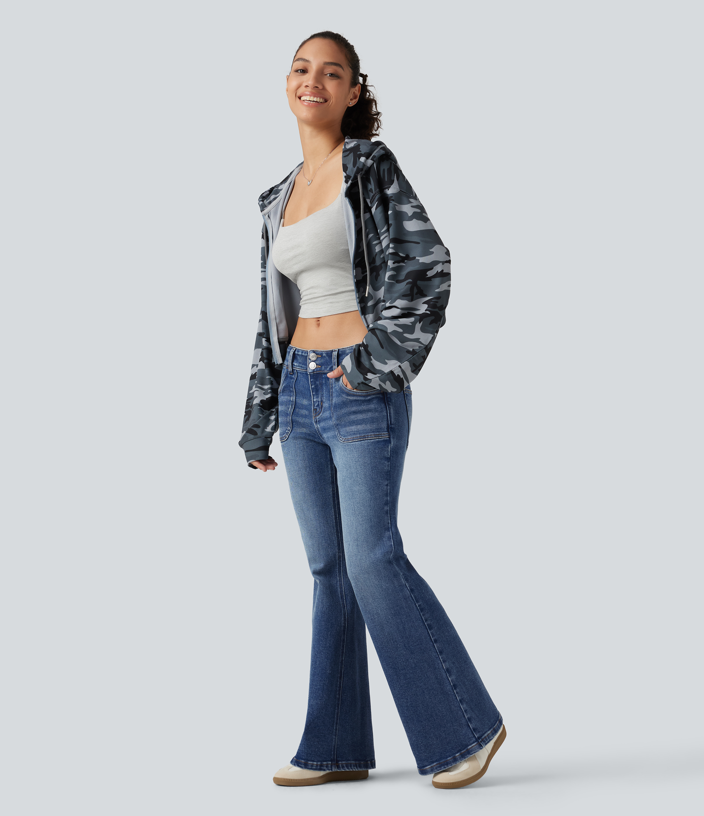 Low Rise Flare Casual Jeans with Pockets