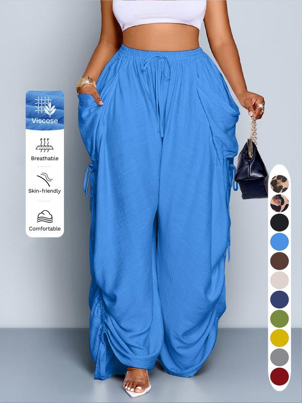 Women's Casual Loose-Fit Wide Leg Pants, Long Plain Design