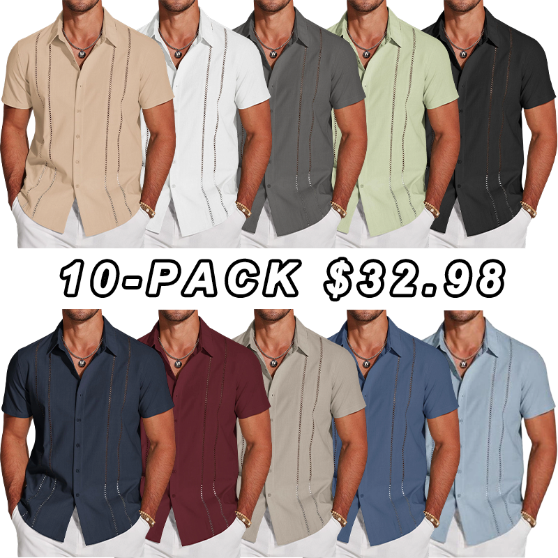 🔥Men's Cuba Guayabera Exquisite Hollow Embroidered Button Front Shirt