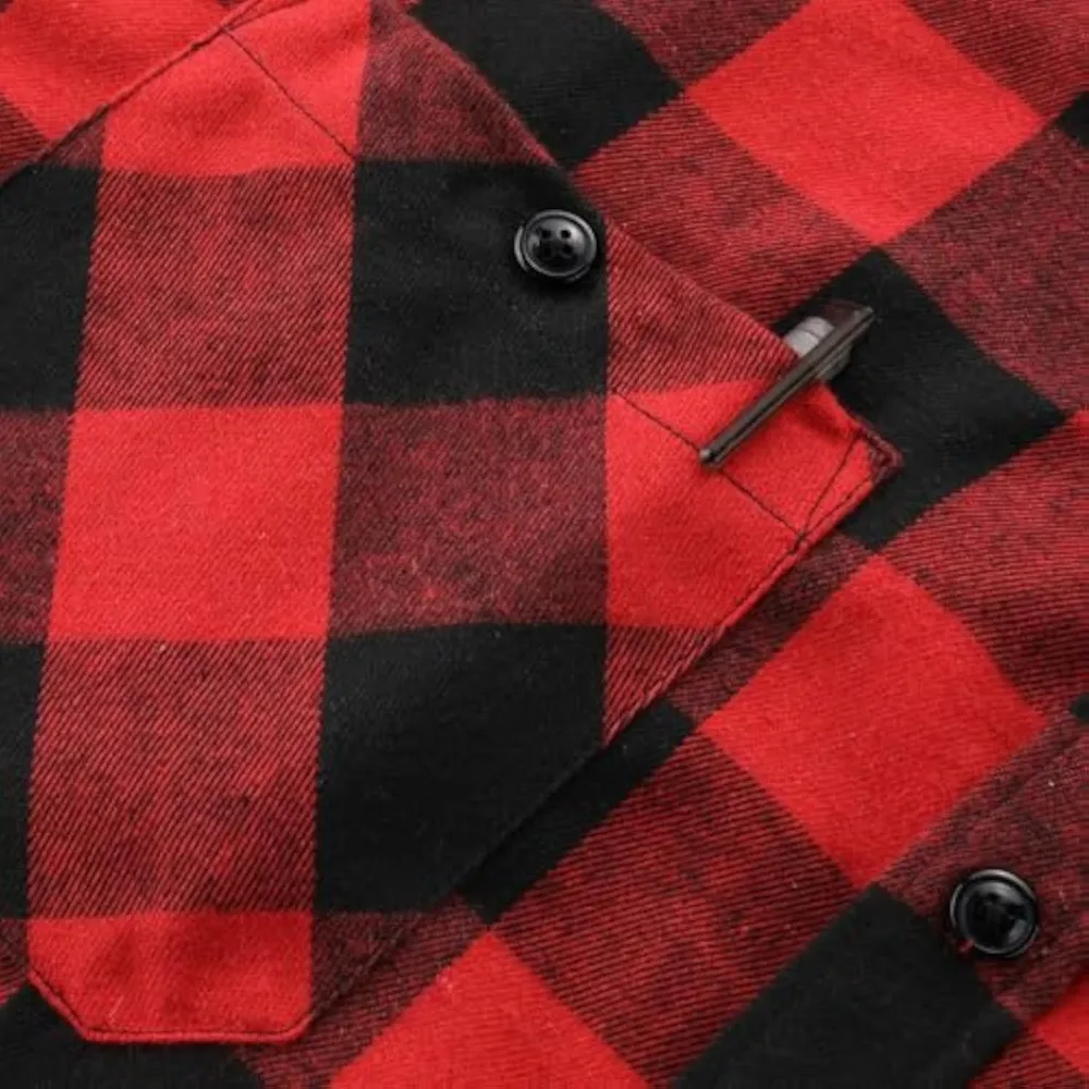 Men’s Plus Size Plaid Patchwork Hooded Jacket – Button Front Casual Outerwear with Pockets