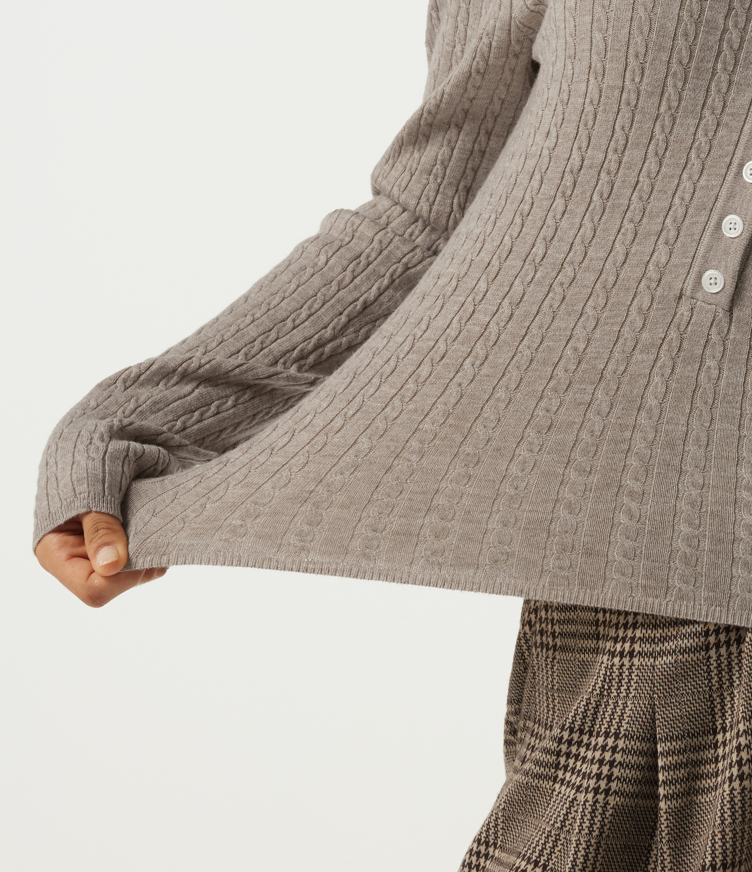 Henley Neck Cable Stitch Long Sleeve Work Sweater
