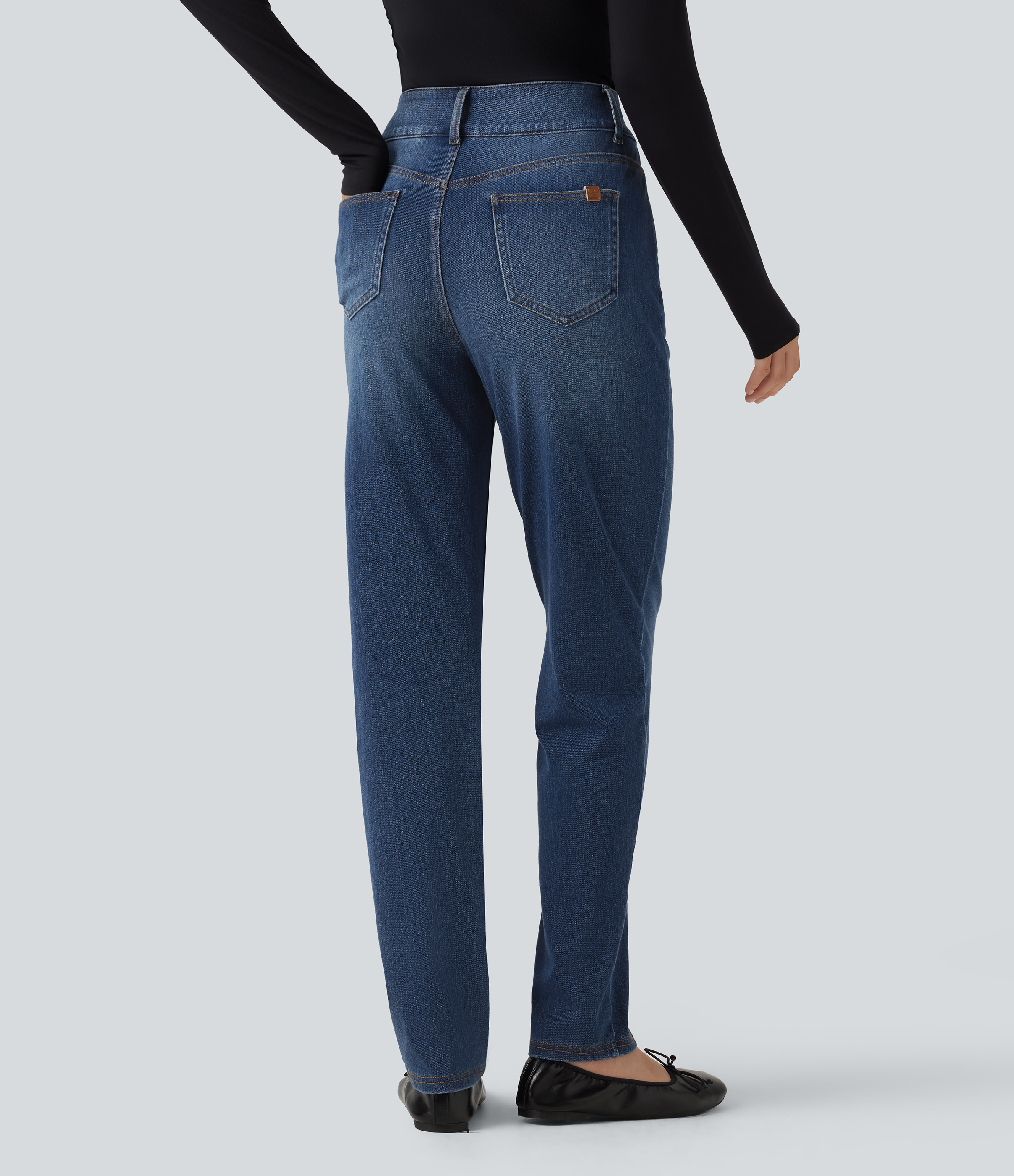Halara Flex™ Mid Rise Straight Leg Casual Cotton Jeans with Pockets