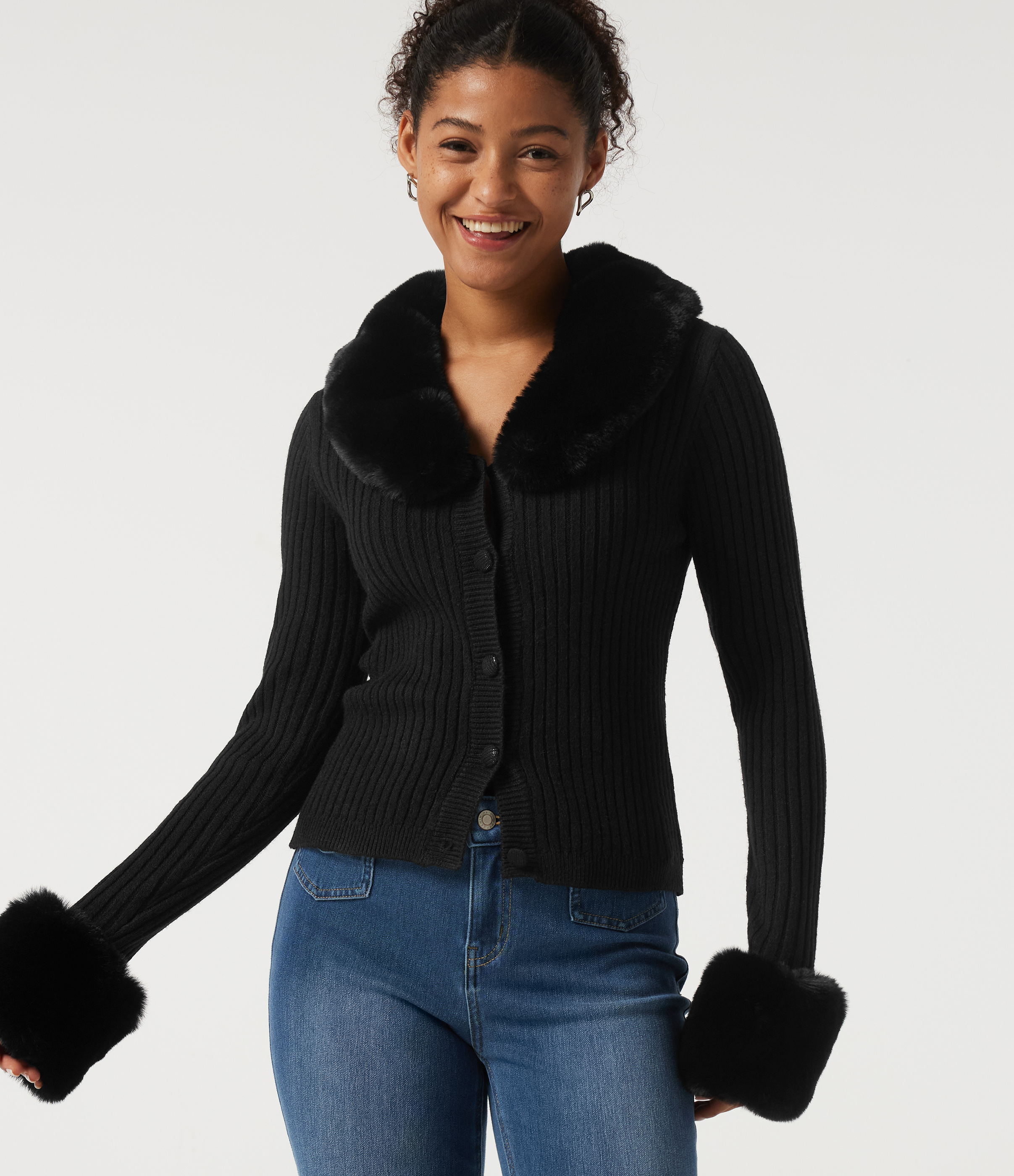 Ribbed Knit Round Neck Long Sleeve Casual Cardigan