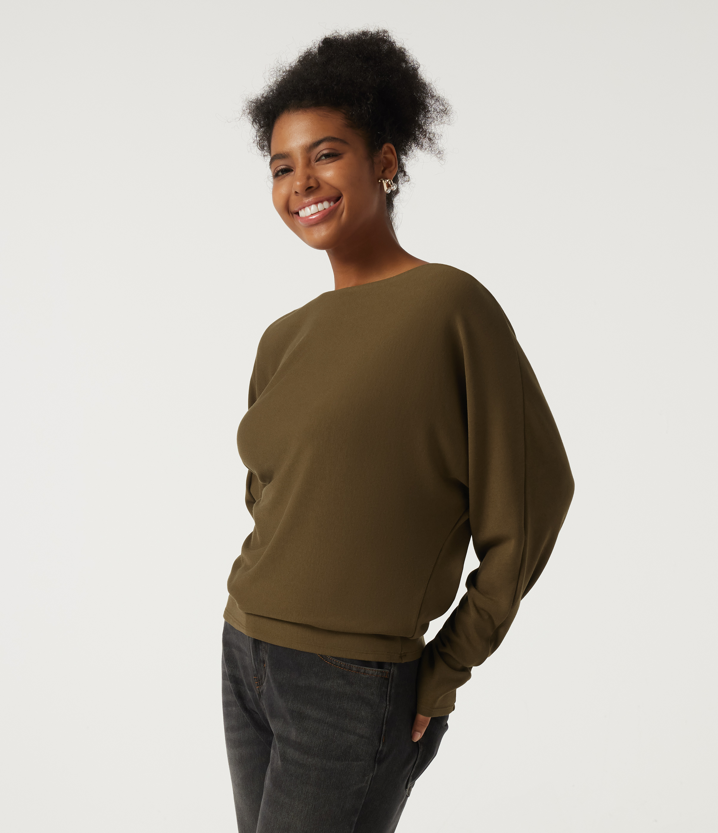 Boat Neck Batwing Long Sleeve Casual Top