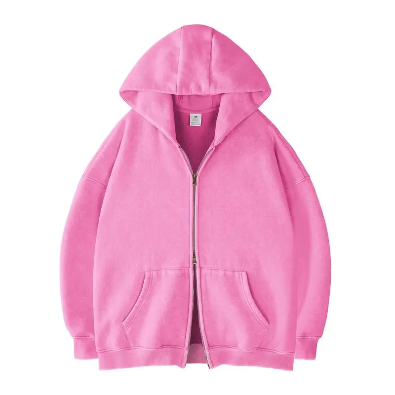 Oversized Acid Wash Hoodies Sweatshirt with Double Zip Up