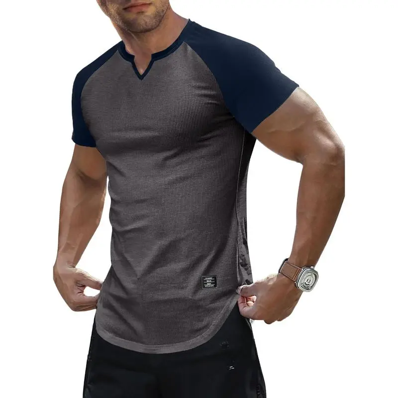 Men's V-Neck Longline Henley Muscle Tee