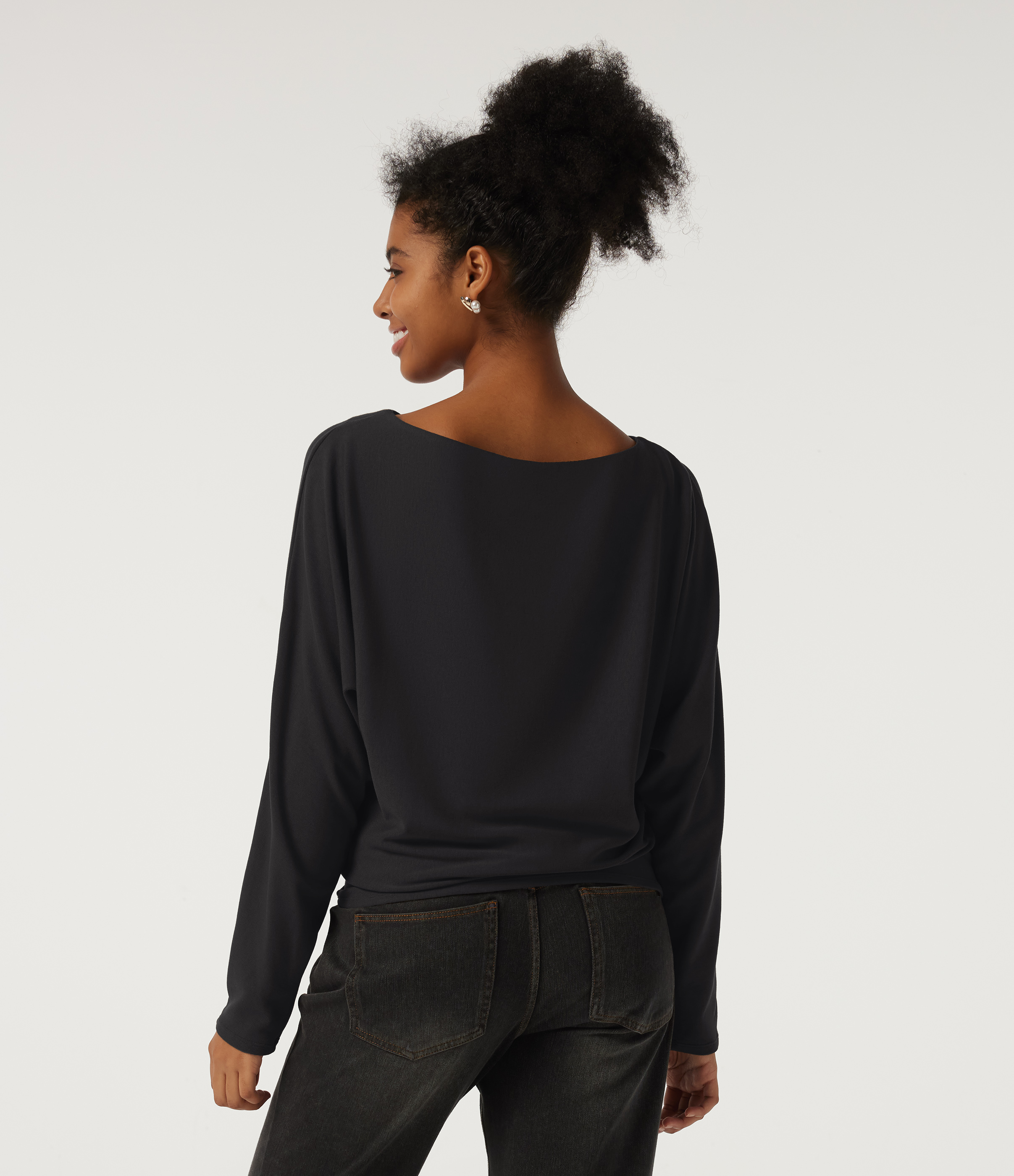Boat Neck Batwing Long Sleeve Casual Top