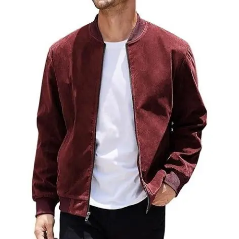 Men’s Classic Thin Casual Jacket: Stretchy Faux Suede (Lightweight, Retro, Soft)