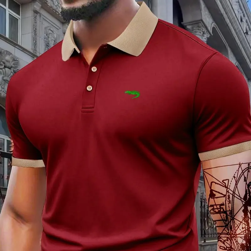Men's Regular Fit Letter Print Short Sleeve Polo Shirt – a casual collared top for summer