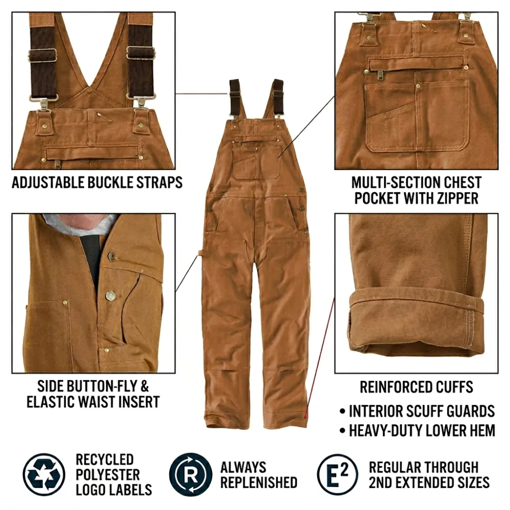 💥Last Day 50% SALE OFF 💥Promotion ! Men's Denim Bib Overalls, Workwear with Adjustable Straps and Convenient Tool Pockets