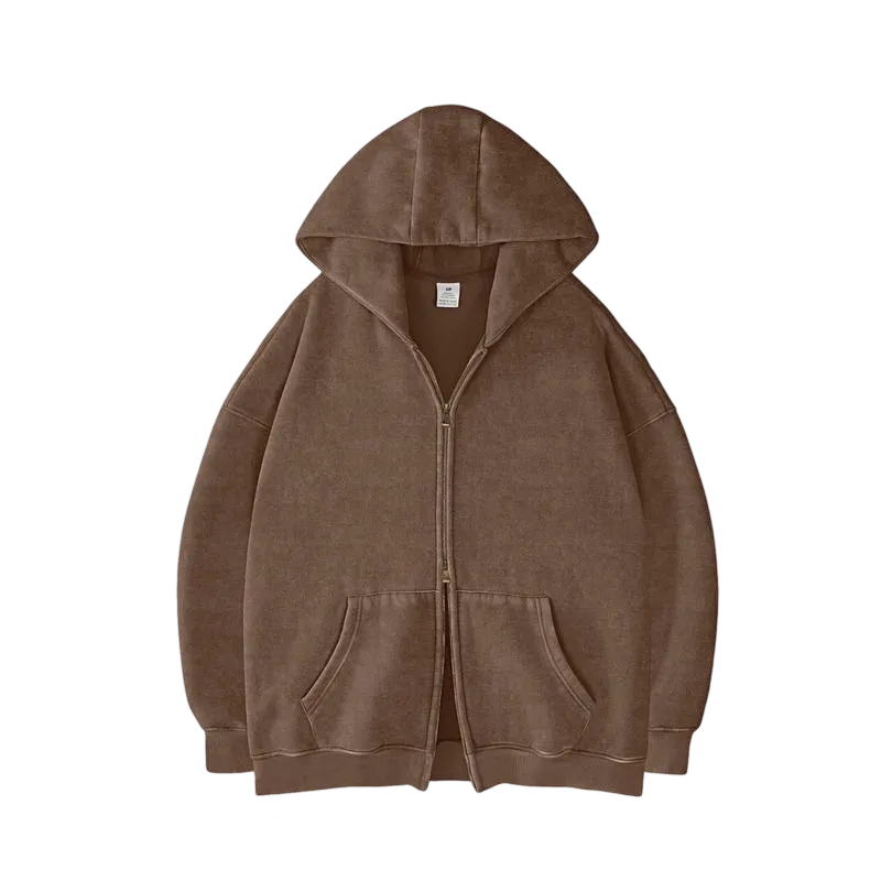 Oversized Acid Wash Hoodies Sweatshirt with Double Zip Up