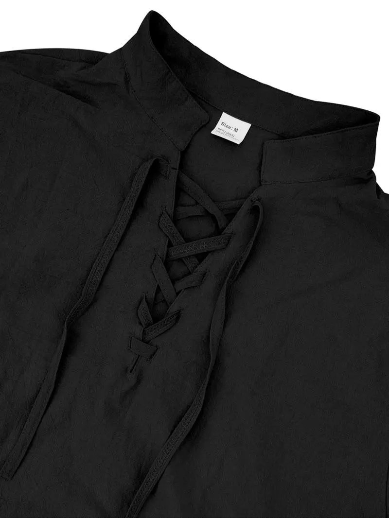 Men's Linen Casual Long Sleeve Polo Shirt