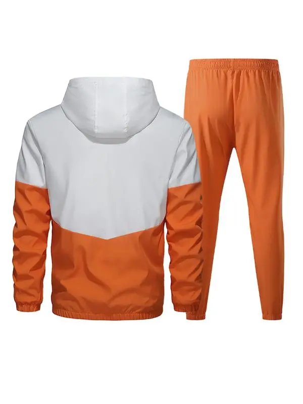 Men’s Colorblock 2-Piece Tracksuit: Full Zip Hoodie + Jogging Pants