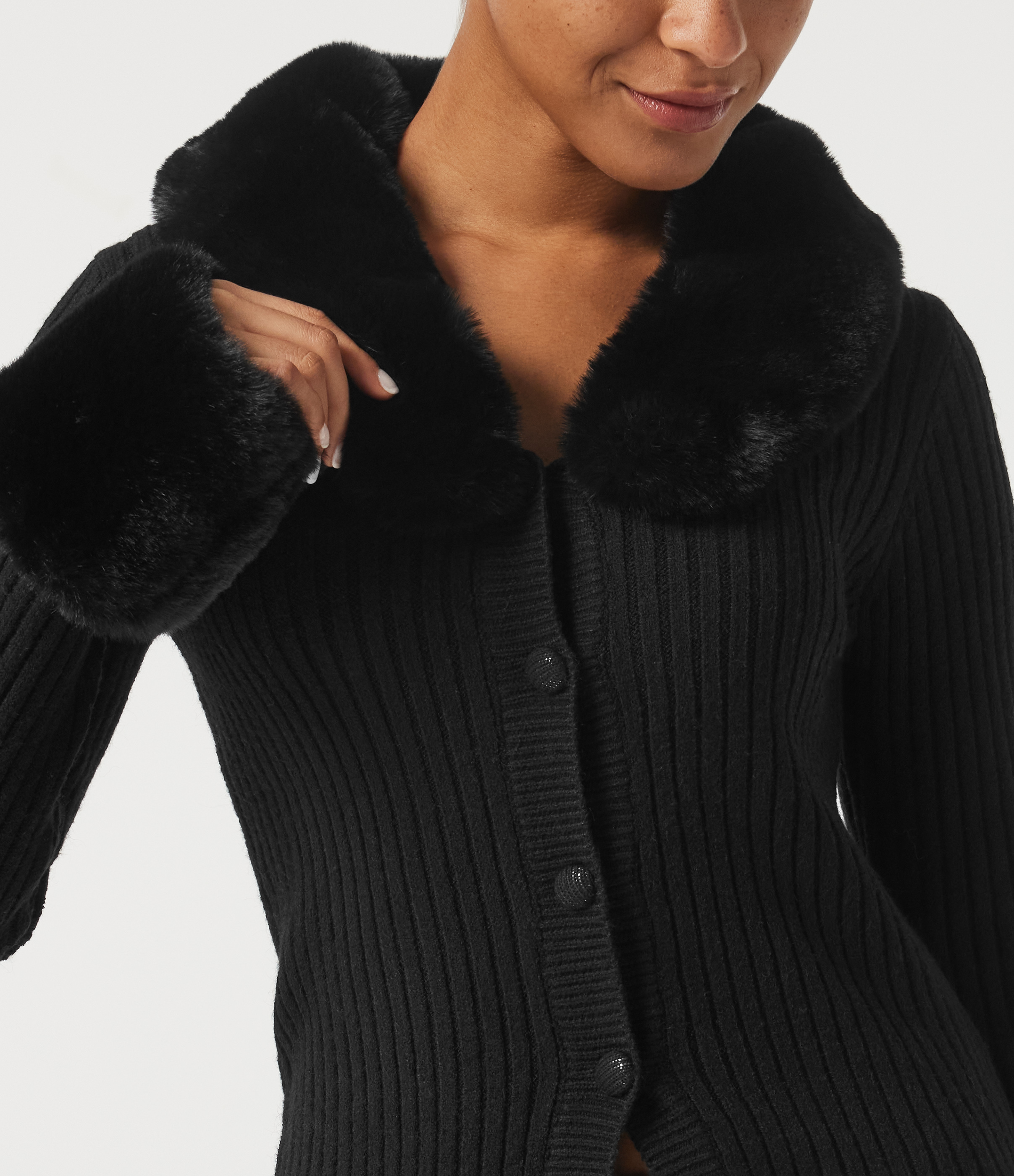 Ribbed Knit Round Neck Long Sleeve Casual Cardigan