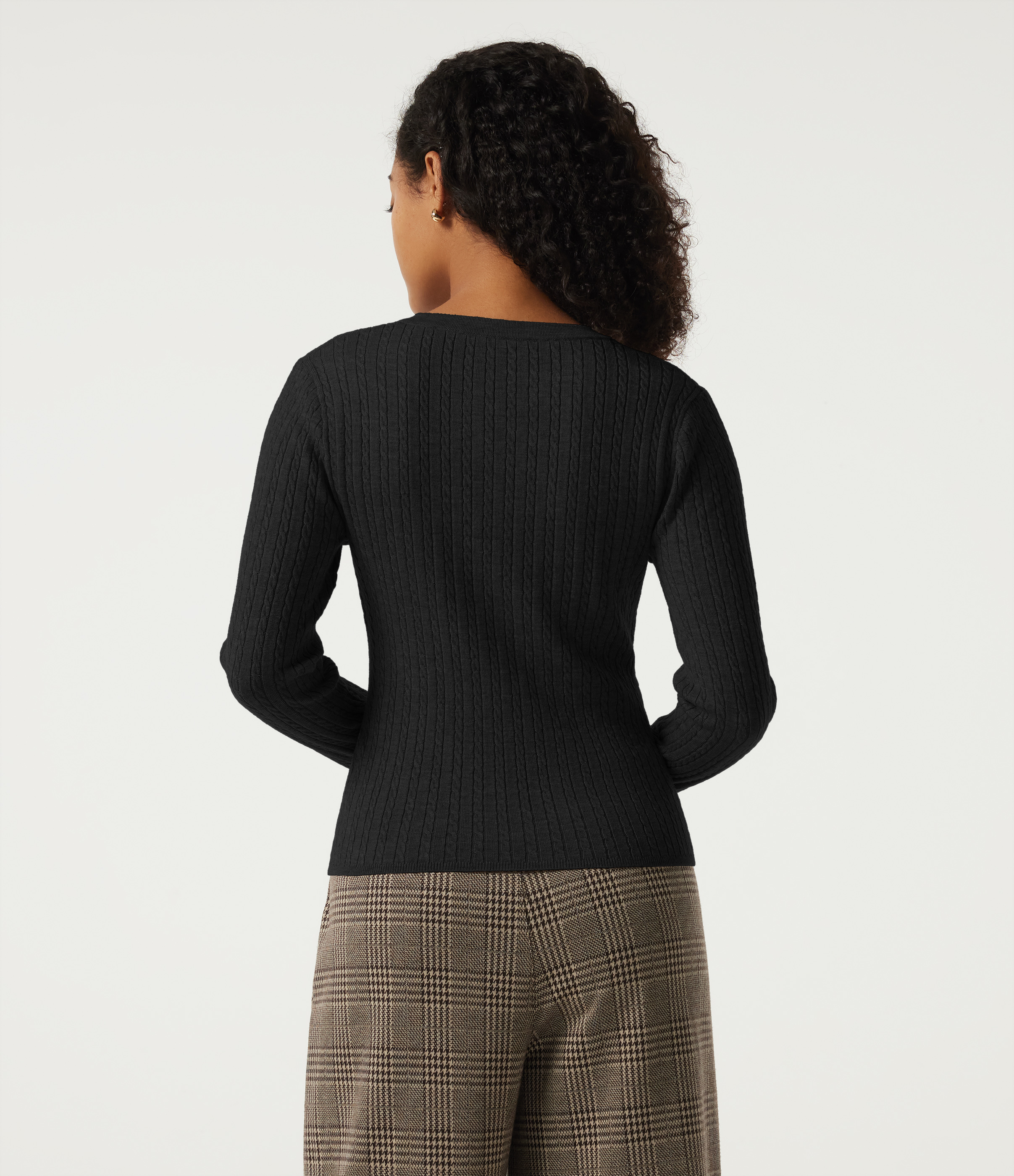 Henley Neck Cable Stitch Long Sleeve Work Sweater