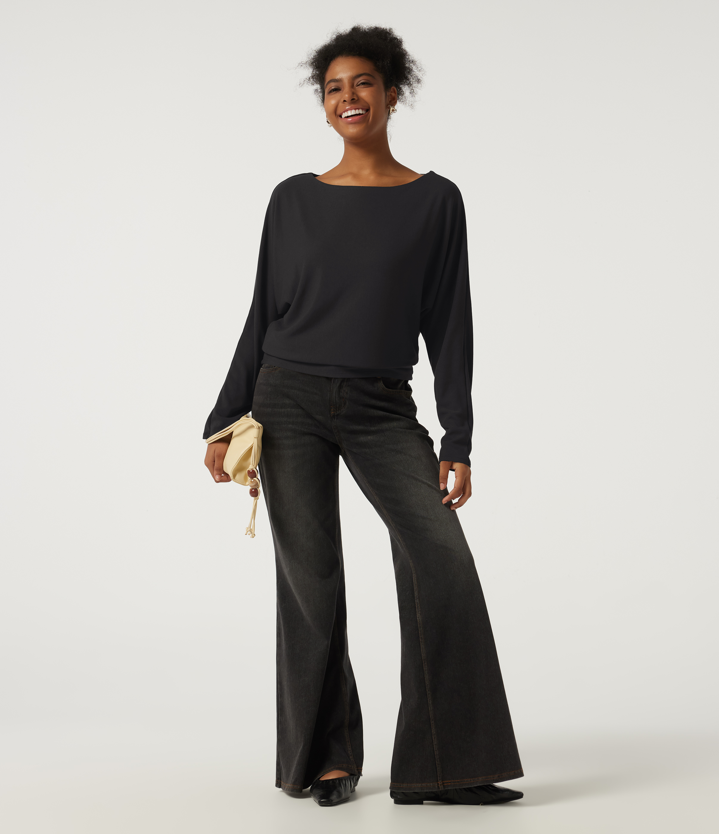 Boat Neck Batwing Long Sleeve Casual Top