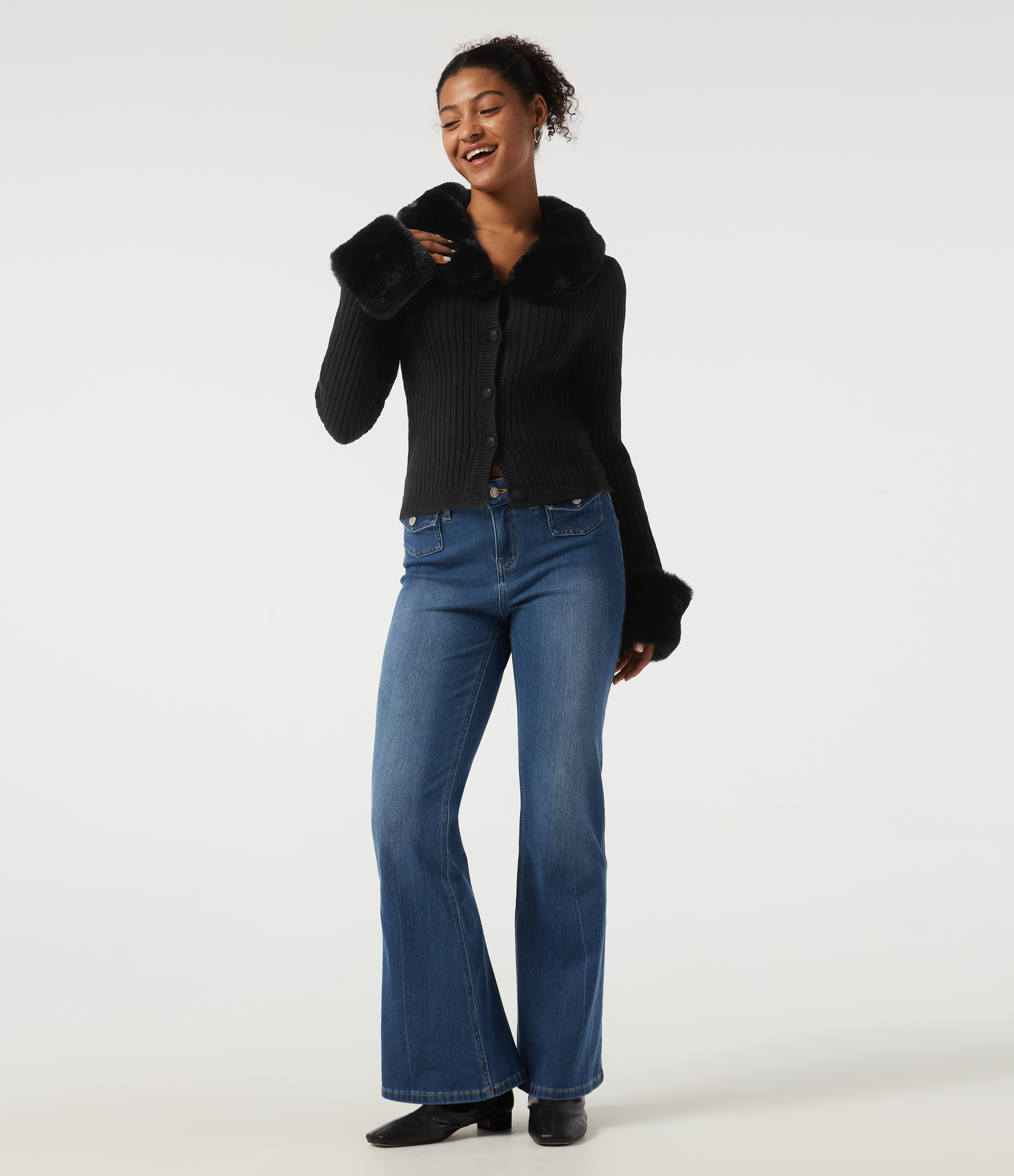 Ribbed Knit Round Neck Long Sleeve Casual Cardigan