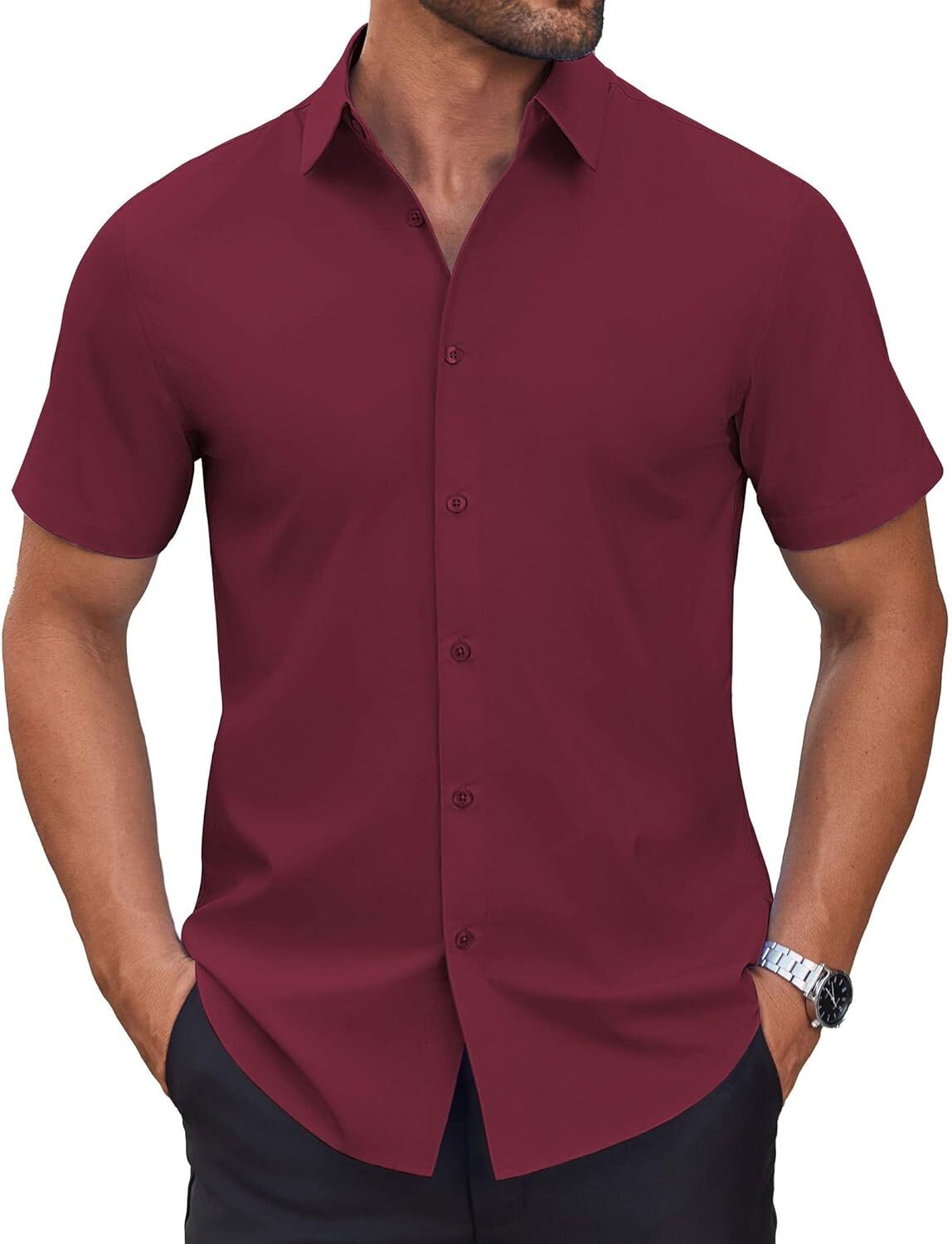 Mens Short Sleeve Dress Shirts Wrinkle Free Casual Button Down Shirts Summer Untucked Dress Shirt