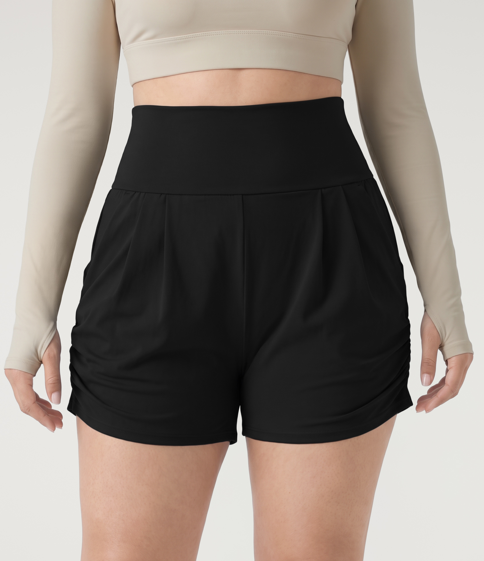 Plus Size SoftlyZero™ Airy High Waisted Ruched InstantCool Yoga Shorts 3'' with Pockets