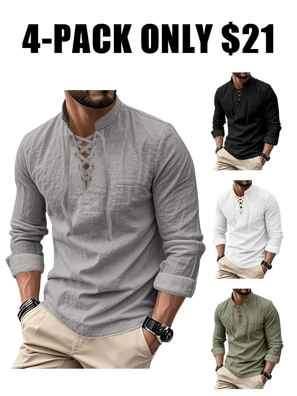 Men's Linen Casual Long Sleeve Polo Shirt