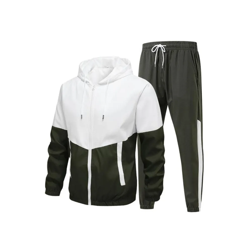 Men’s Colorblock 2-Piece Tracksuit: Full Zip Hoodie + Jogging Pants