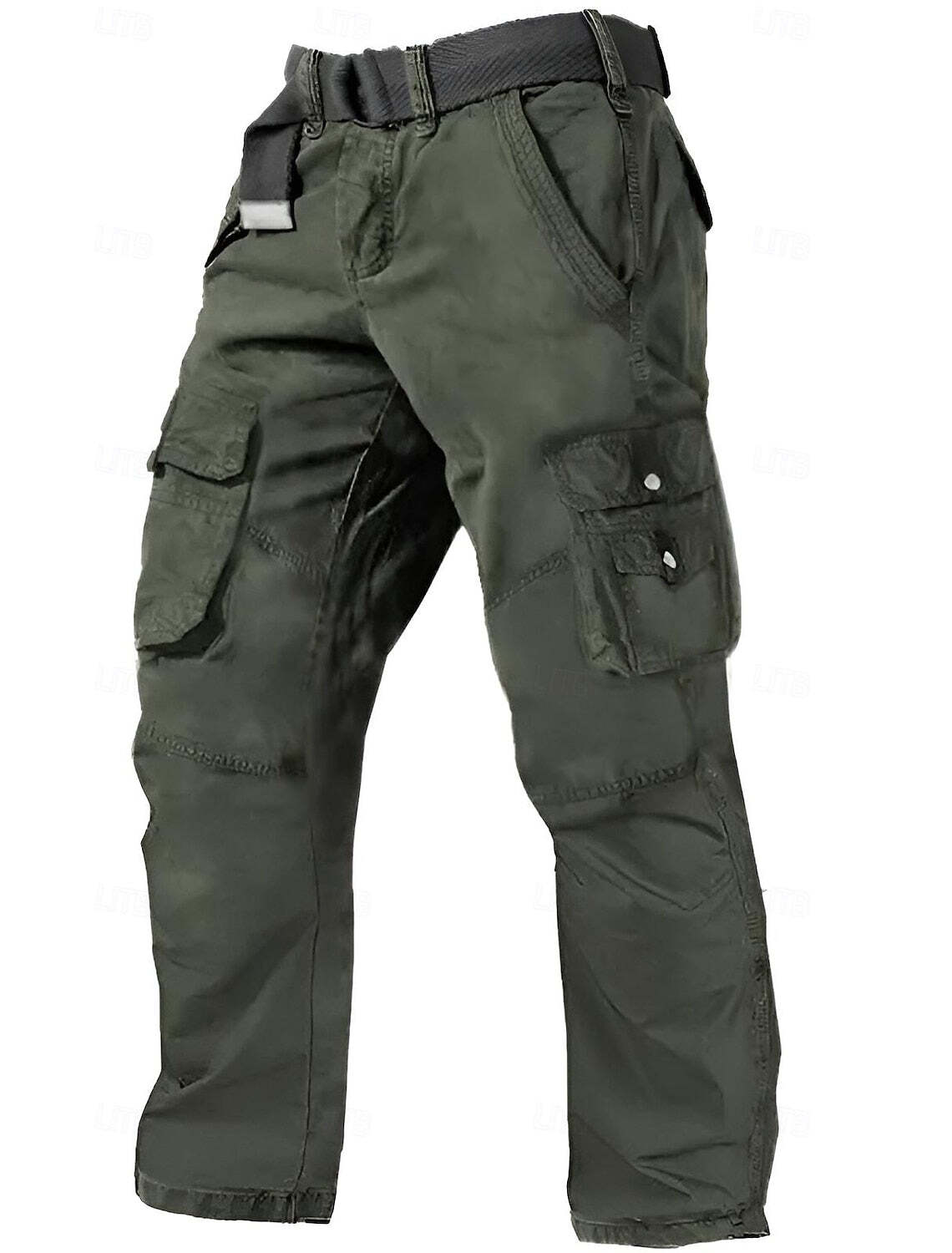 Men's Multi Pocket Plain Breathable Moisture Outdoor Daily Camping & Hiking Pants (Belt Included)