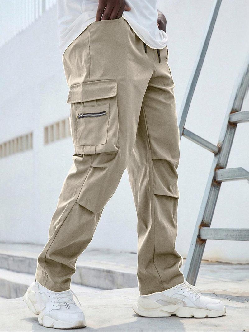 Men's Plus Size Plain Drawstring Waist Cargo Pants