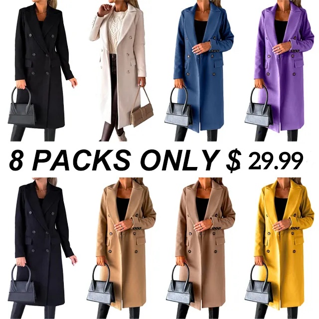 Womens Long Wool Coat Double Breasted Trench Coat Fall Winter Clothes