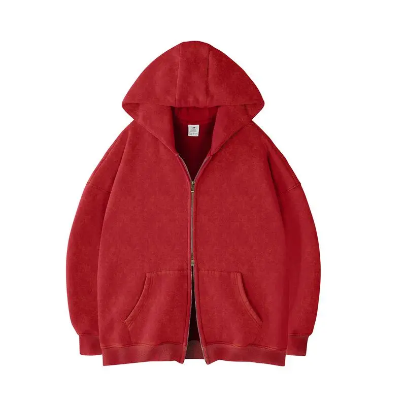 Oversized Acid Wash Hoodies Sweatshirt with Double Zip Up