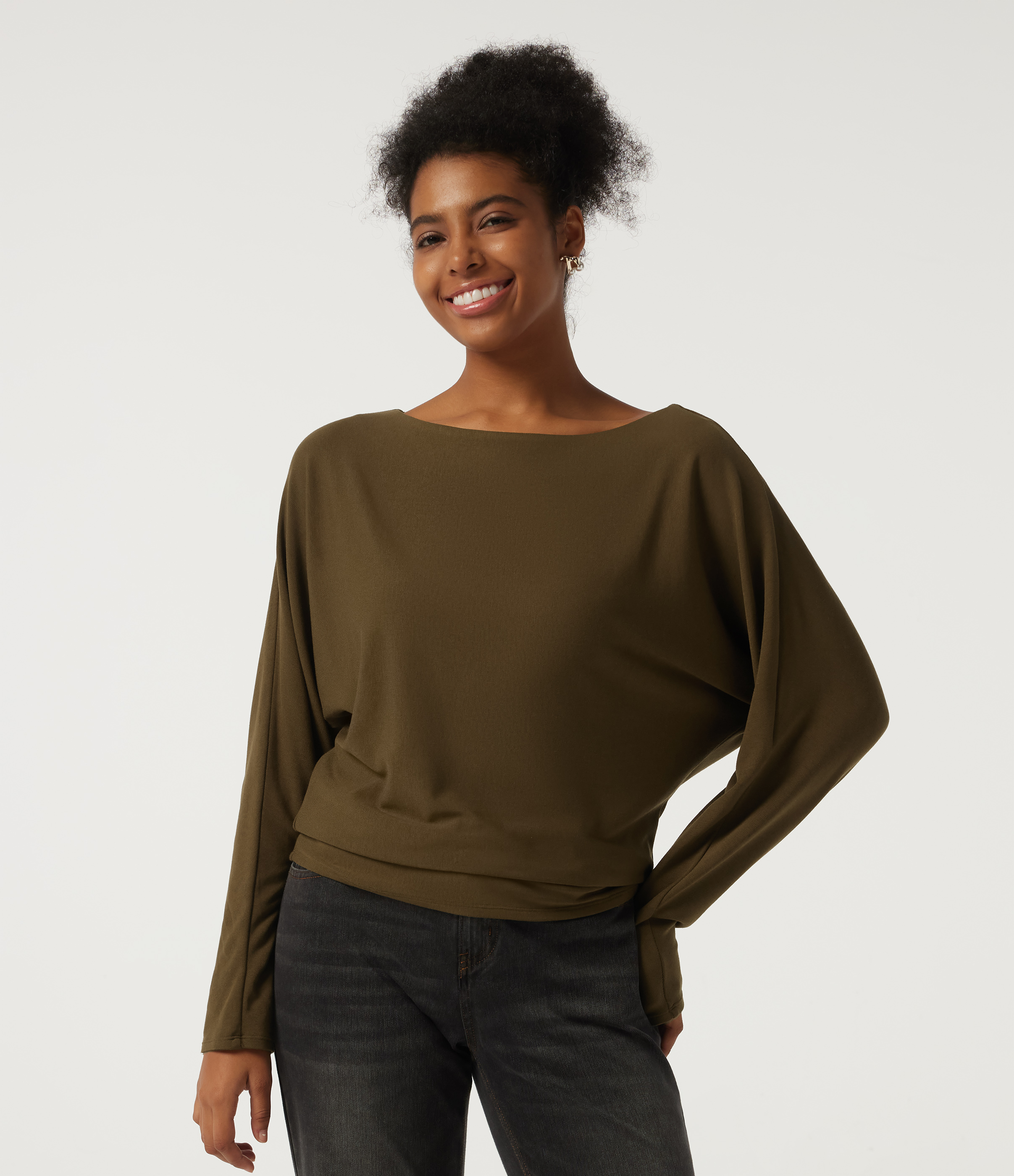 Boat Neck Batwing Long Sleeve Casual Top