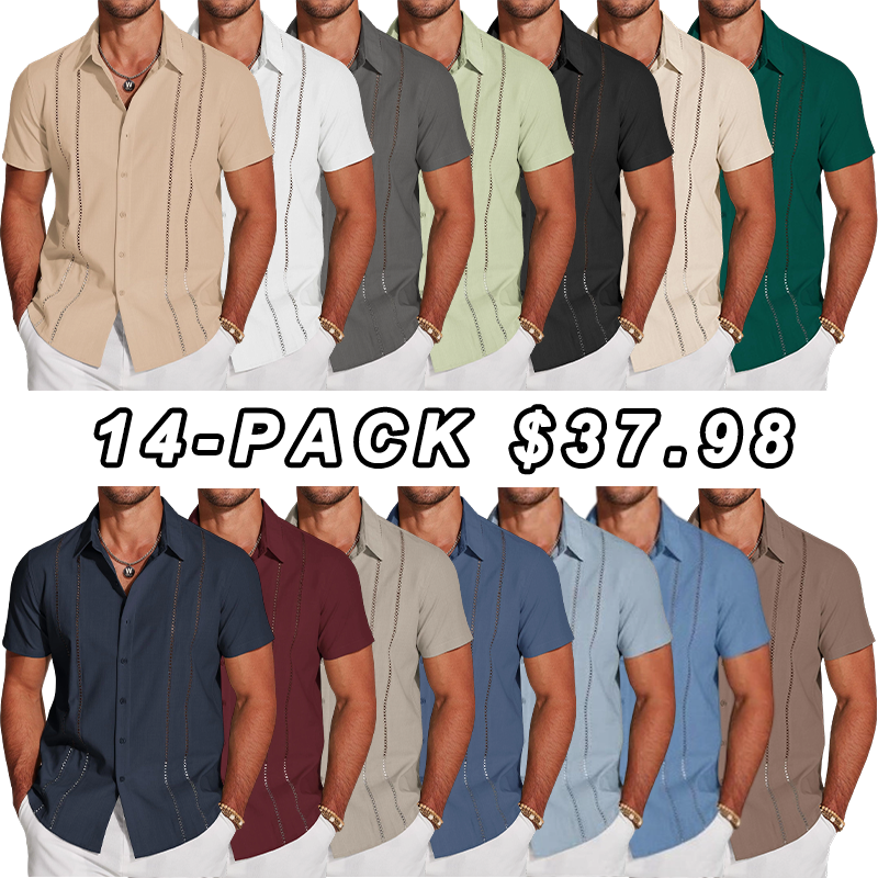 🔥Men's Cuba Guayabera Exquisite Hollow Embroidered Button Front Shirt