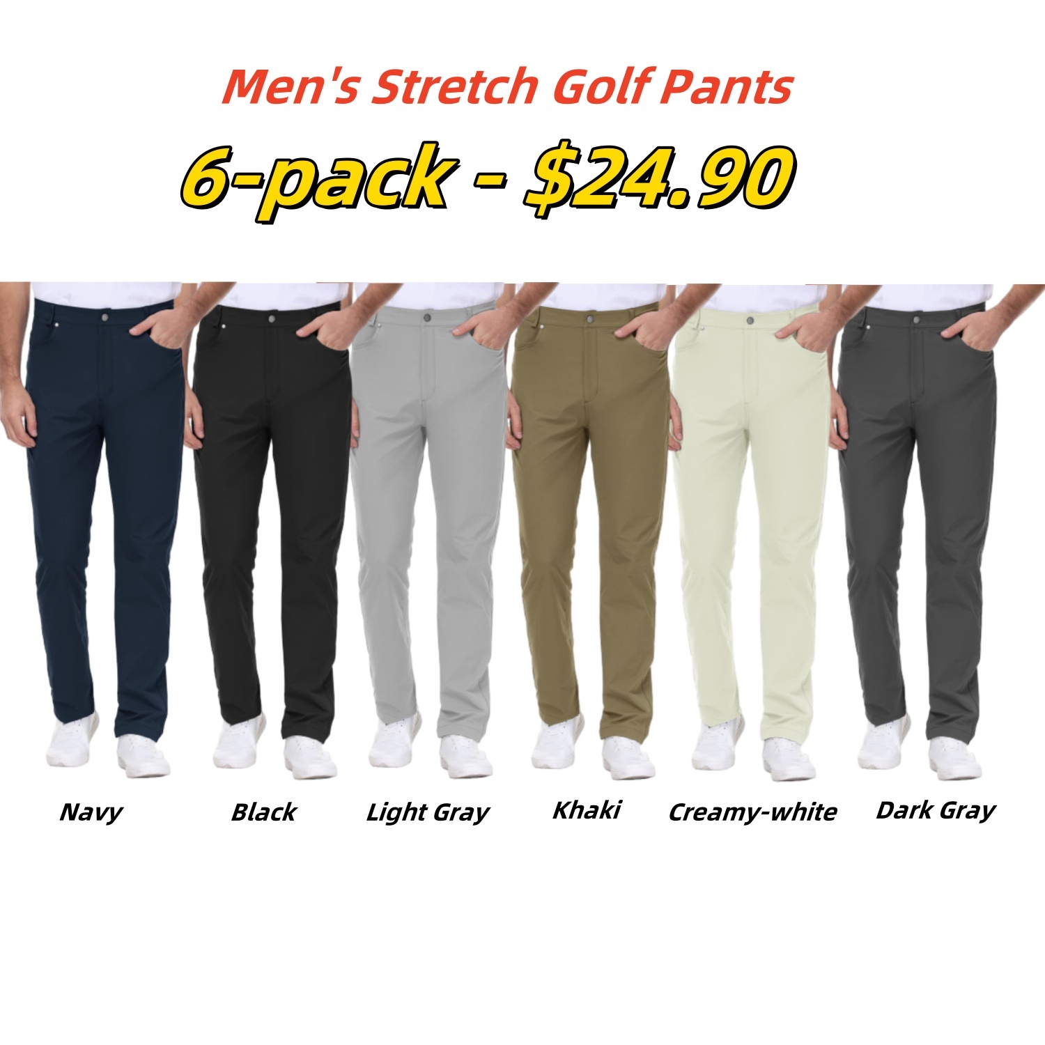 🔥PROMOTION LAST DAY🔥Men's Stretch Golf Pants Lightweight Quick Dry Work Casual Dress Pants 6 Pack