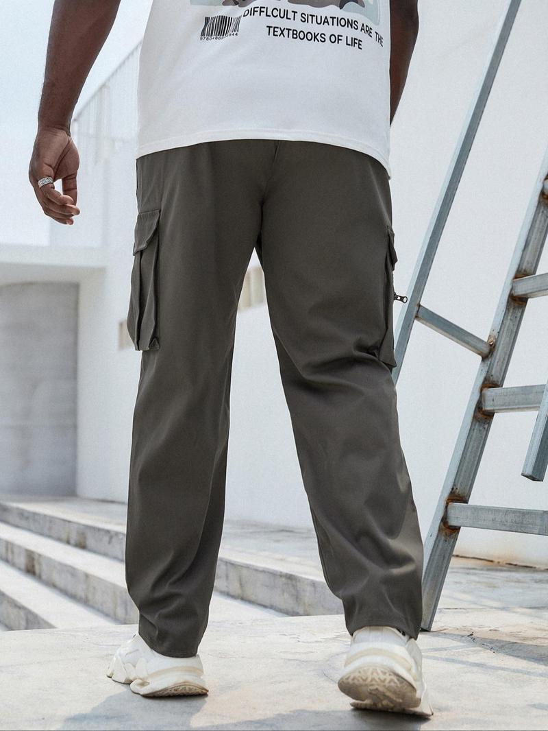 Men's Plus Size Plain Drawstring Waist Cargo Pants