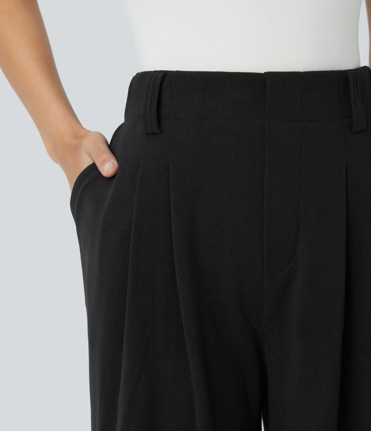 High Waisted Side Pocket Wide Leg Waffle Work Pants
