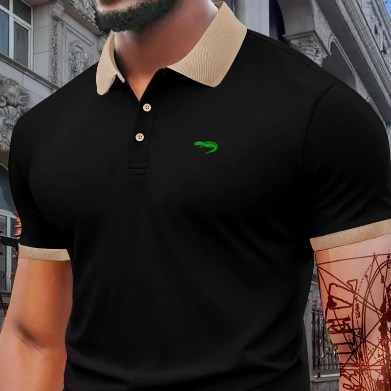 Men's Regular Fit Letter Print Short Sleeve Polo Shirt – a casual collared top for summer