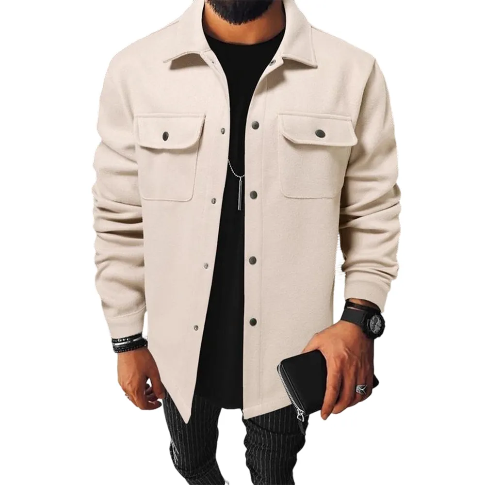 Men's casual warm button-down pocket jacket